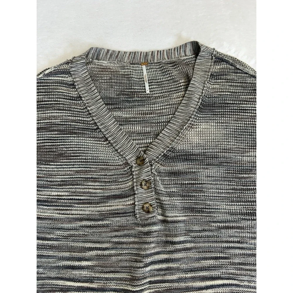 Free People Mercury Henley Sweater Space Dye Knit‎ Cotton V-Neck Small Boho Chic
